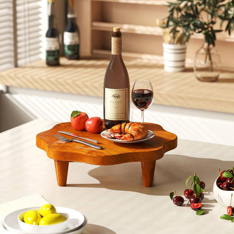 Gymax 16'' Flower-shaped Riser Board Teak Wood Pedestal Stand