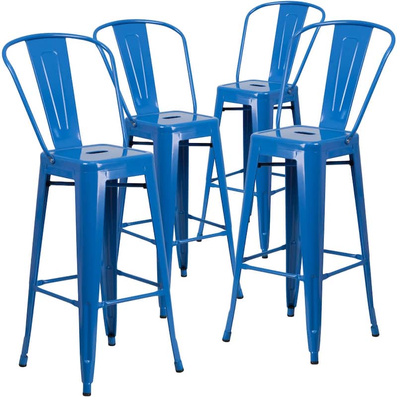 4 Pack 30" High Metal Indoor-Outdoor Barstool with Back - Kitchen Furniture
