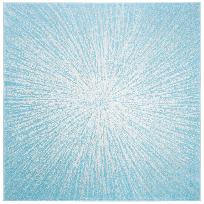 SAFAVIEH Evoke Coralee Abstract Boho Burst Rug - 6'7" Square - Aqua/Ivory