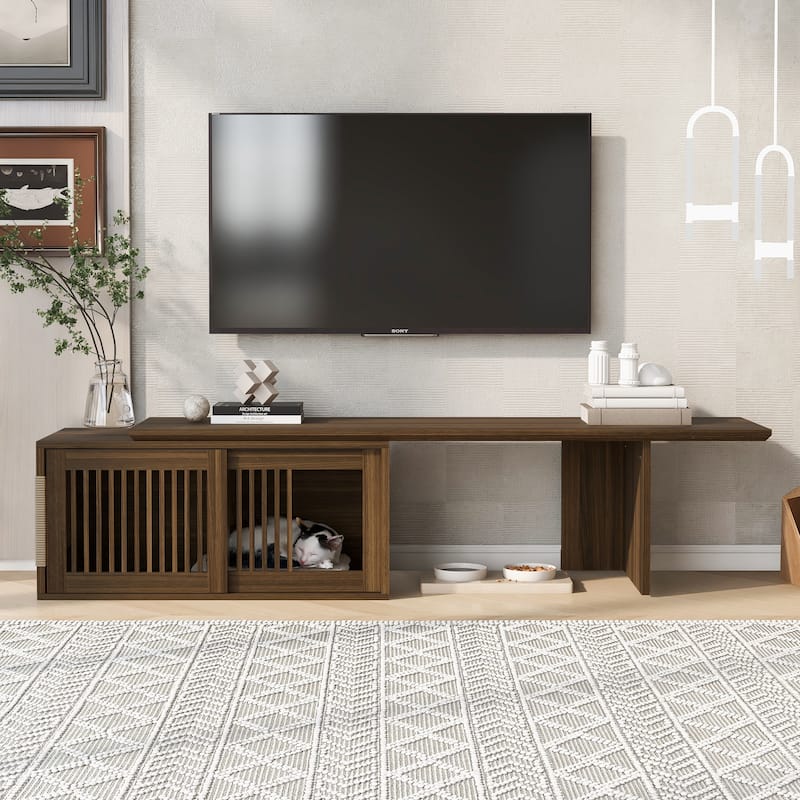 TV Stand With Extendable Table, Litter Box Enclosure with Cat Scratcher