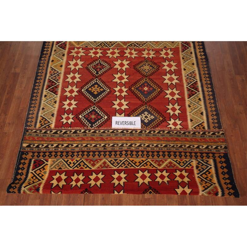 Kilim Qashqai Persian Vintage Area Rug Flatweave Wool Carpet - 5'9" X 8'1"