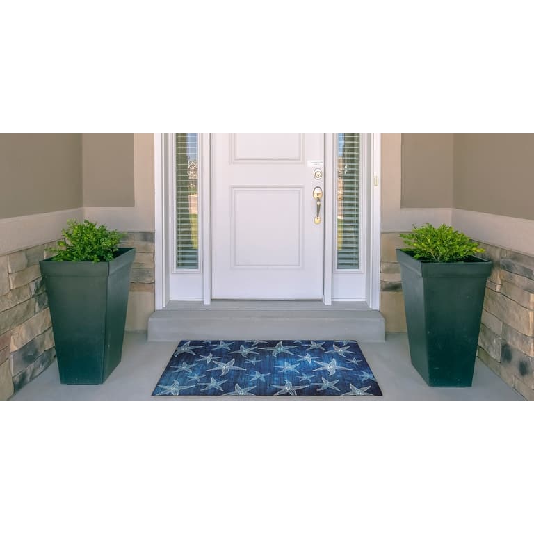 Indoor/Outdoor Water Resistant Miramar Navy & Gold Washable Area Rug - 2' x 3'