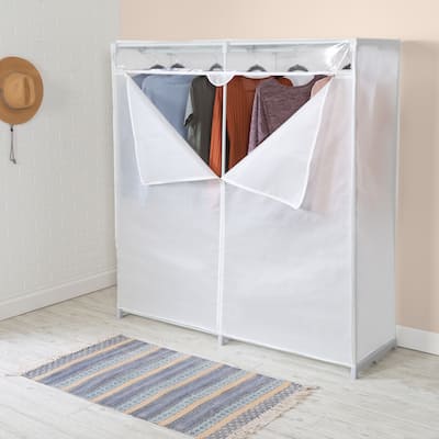 White Steel and Non-Woven Portable Closet with Cover
