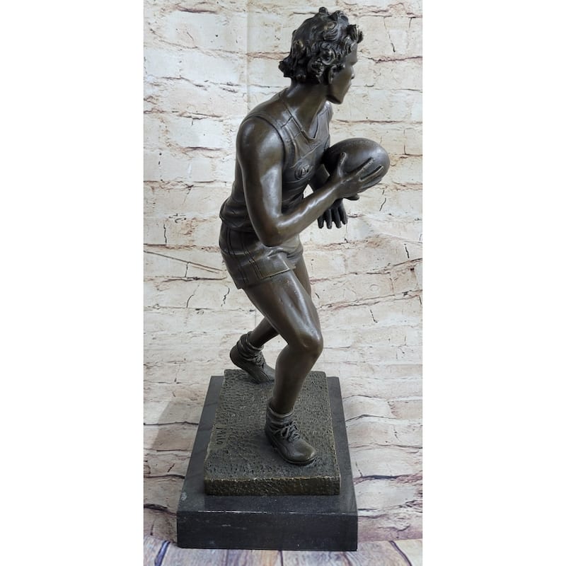 Rugby Football Player Athlete Bronze Statue Sculpture Trophy 15 Inches X 8 Inches