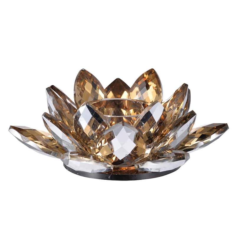 Large Crystal Glass Lotus Candle Holder - 8.75" - Gold