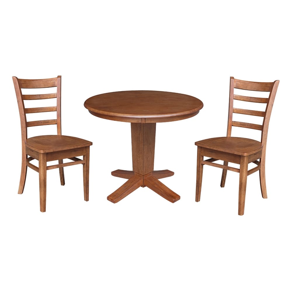 36 in Solid Wood Round Top Pedestal Dining Table with Dining Chairs