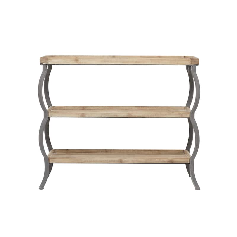 Wood 2 Shelves Console Table with Bowed Gray Metal Legs - Brown - Roche River Decor - Brown