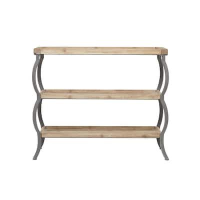 Wood 2 Shelves Console Table with Bowed Gray Metal Legs - Brown - Roche River Decor