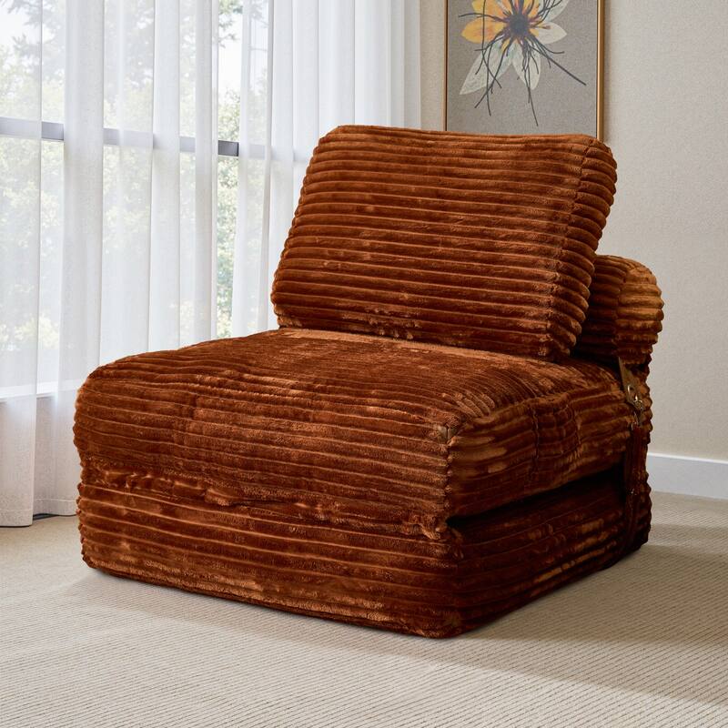 OVIOS Corduroy Foldable Compressed Sleeper Sofa - Brown-Plush