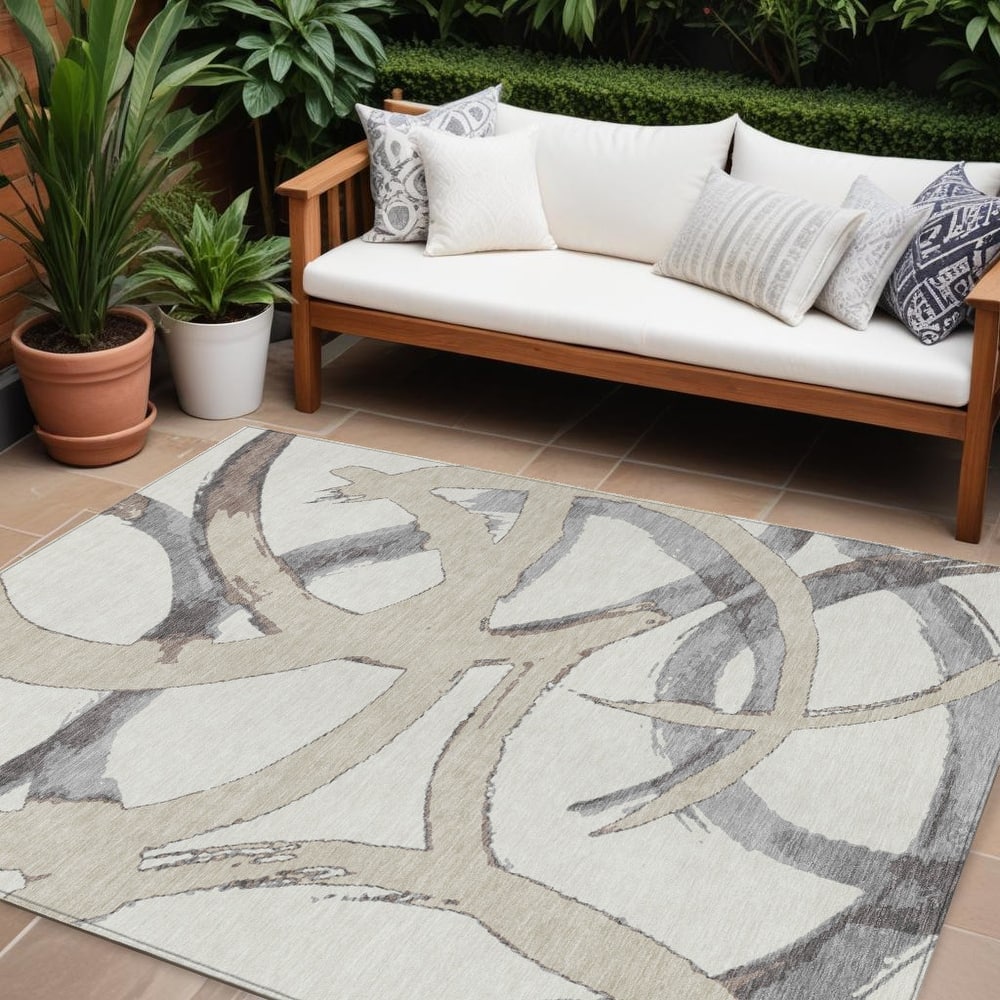 HomeRoots Abstract Transitional Rectangle Outdoor Rug