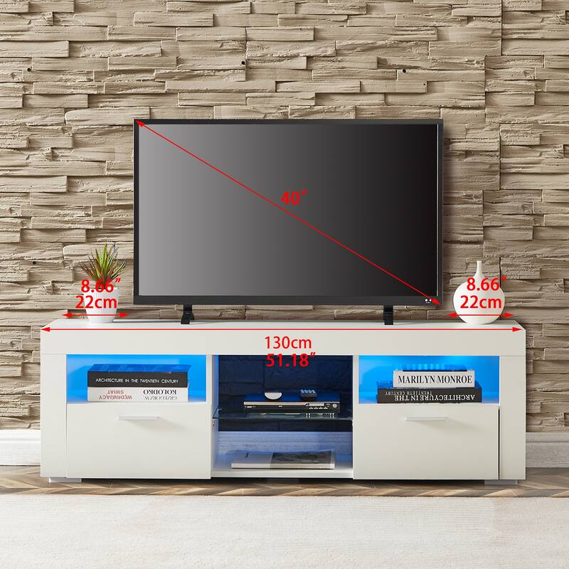 White Modern TV Stand with 16 RGB LED Backlight and Remote Control and