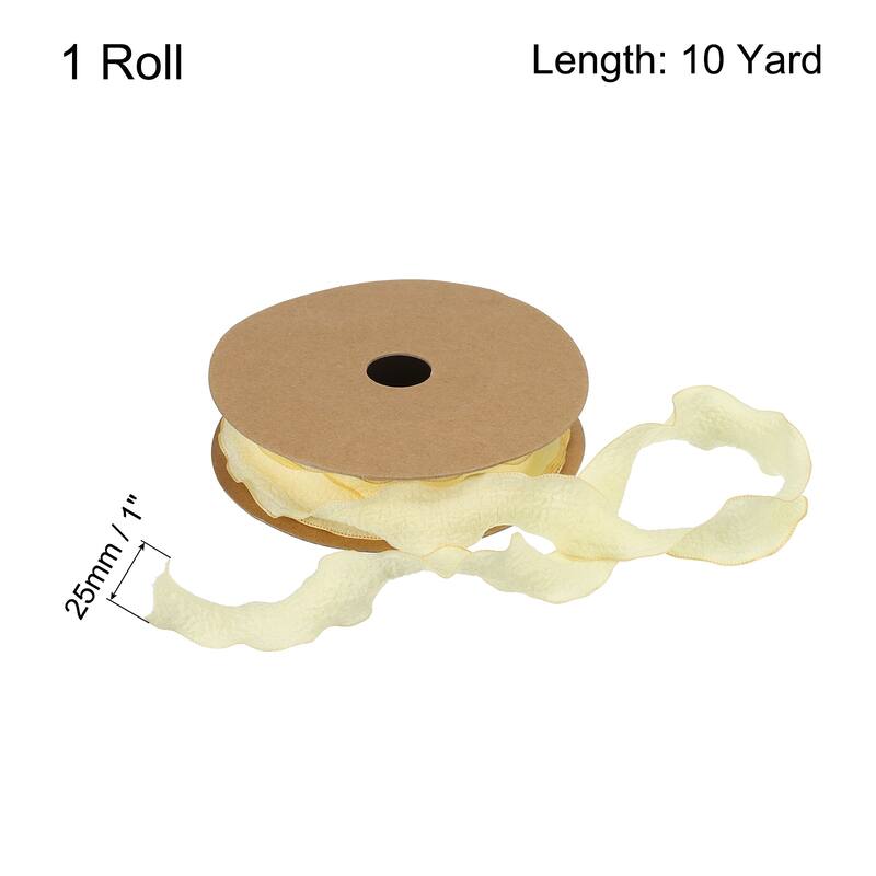 1 Inch 10 Yard Satin Double Ruffle Edge Ribbon Solid Color - Yellow