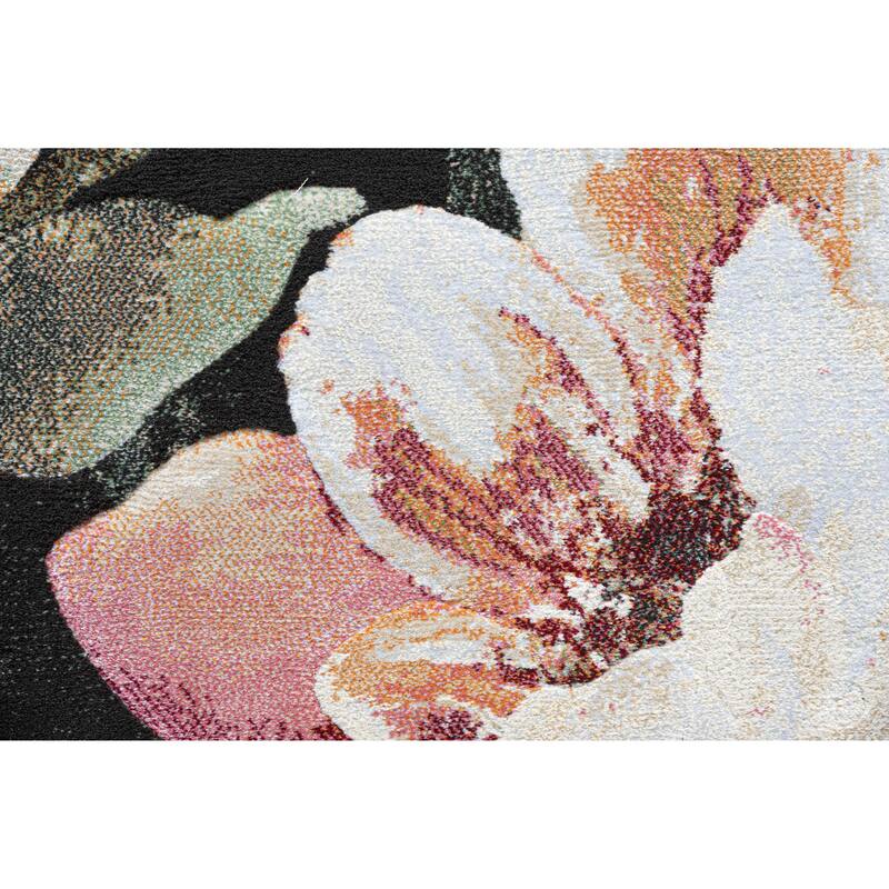 Emerson Black, Blush, Pink, Rose, Peach and Green Polyester Area Rug - 6' x 9'