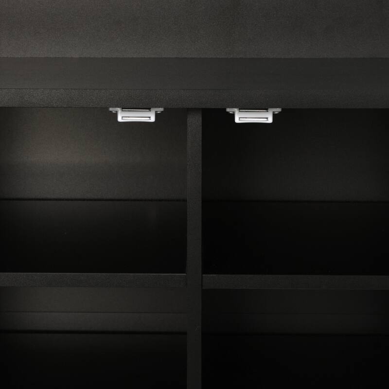 Breathable Hall Tree Cabinet Coat Rack with Adjustable Shelves & Bench Seat, Shoe Storage Cabinet with Wire Mesh Door