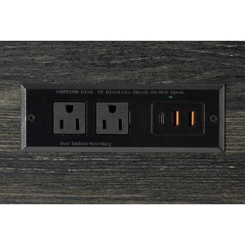 Roomfitters 4-Piece Bar Table Set with Power Outlet and Stools, Industrial Pub Dining Table for Living Room