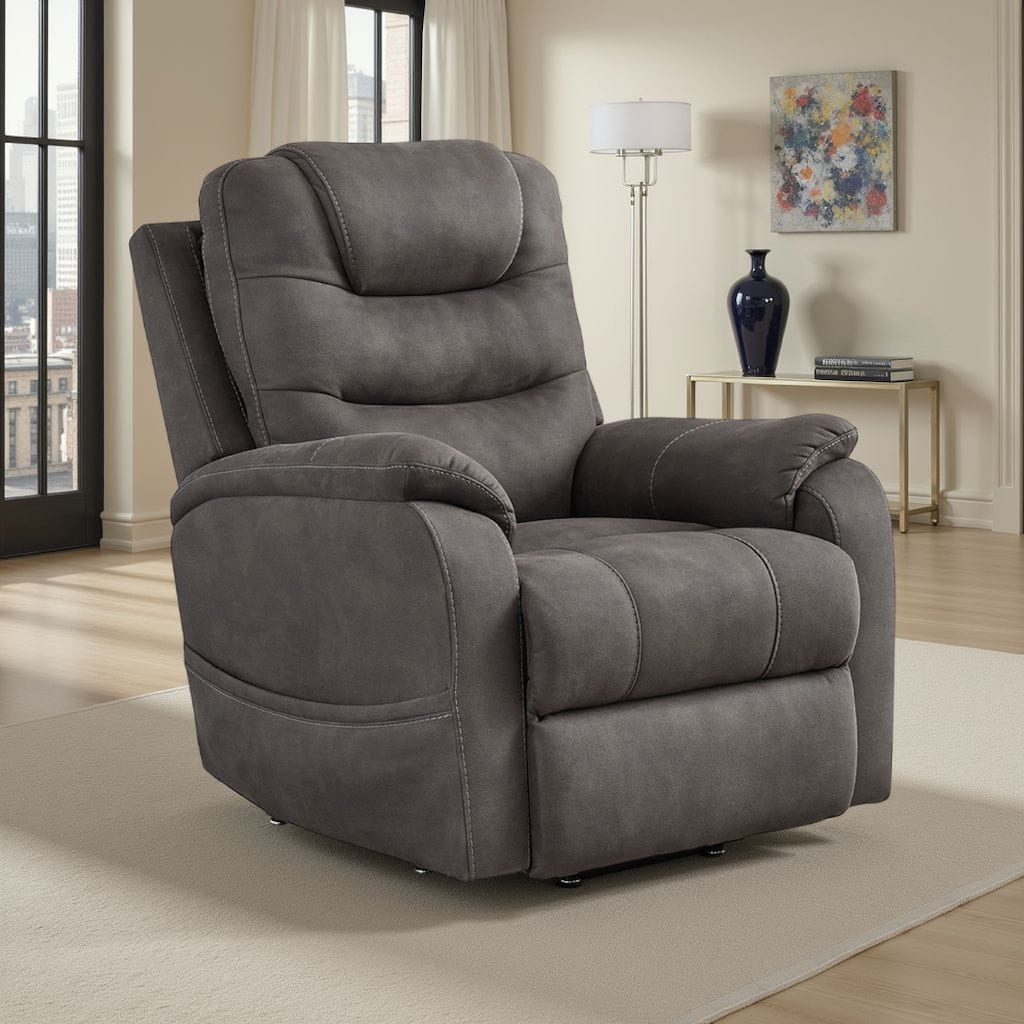 Fily Power Lift Recliner Chair, Heat Massage 40 Inch Gray Faux Leather