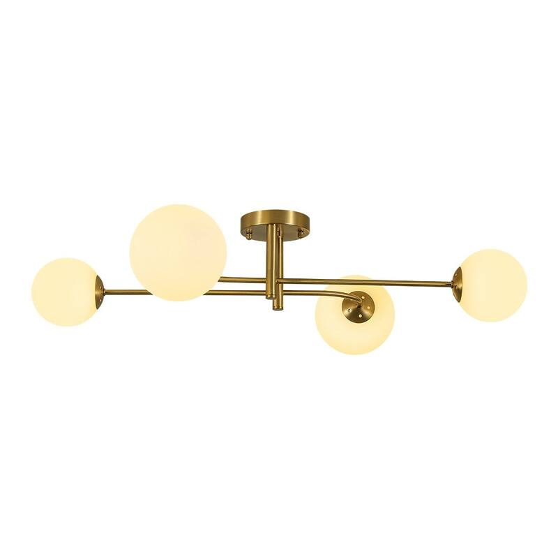 Mid-Century 4-Light Opal Glass Globe Sputnik Semi Flush Mount