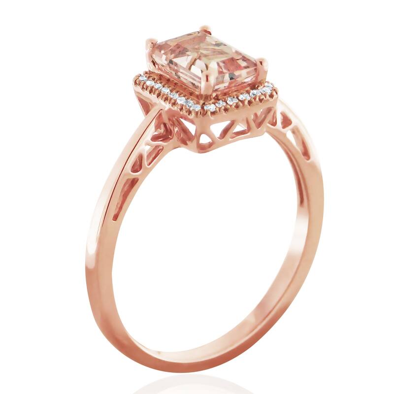 Auriya 9/10ct Emerald-Cut Morganite and 1/10ctw Halo Diamond Ring 10-karat Rose Gold