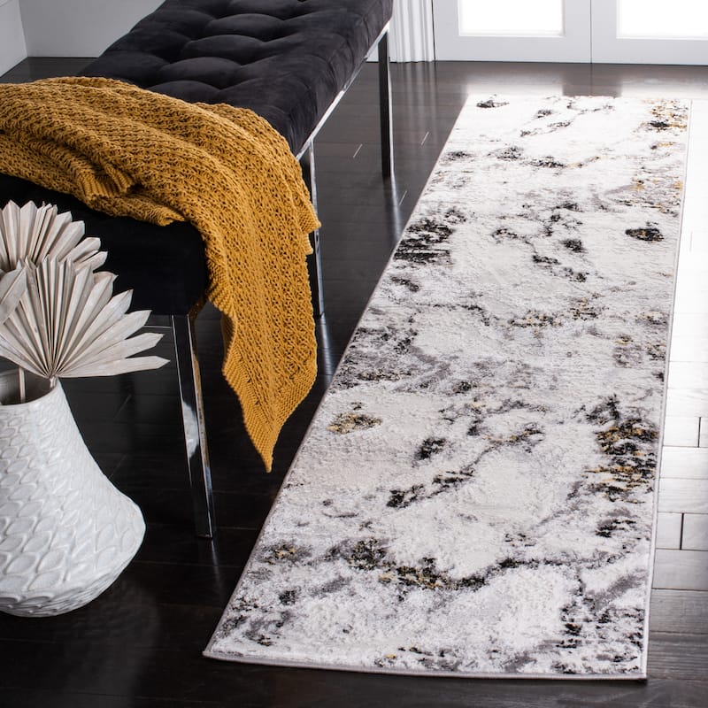 SAFAVIEH Amelia Vivan Abstract Distressed Rug - 2' x 6' Runner - Grey/Gold