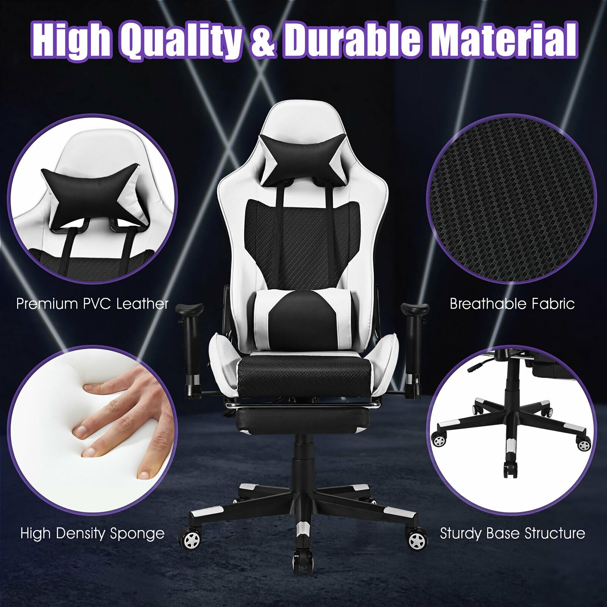 Costway massage racing gaming chair chair best sale with rgb led