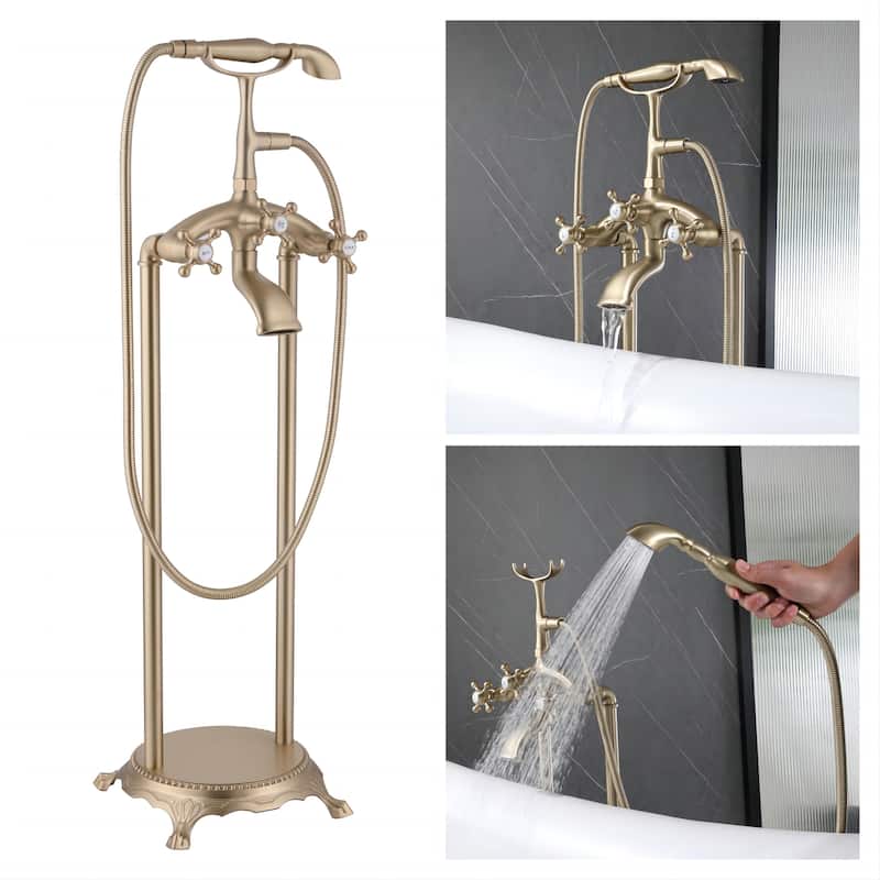 Bathroom Tub Shower Faucets Free Standing Bathtub Shower Mixer Taps Single Lever with Hand Shower Floor Mounted