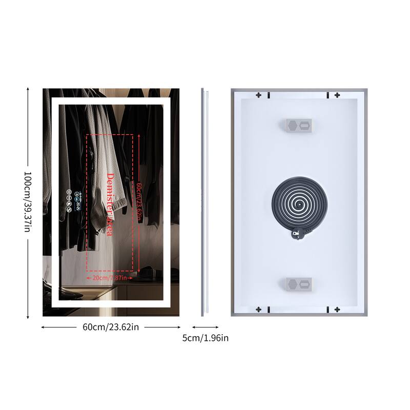 Smart LED Illuminated Fog-free Large Bathroom Mirror with Bluetooth Speakers, Digital Display