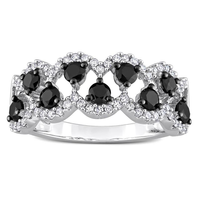 Miadora 1ct TDW Black & White Diamond Criss-Cross Ring in 10k White Gold with Black Rhodium Plating