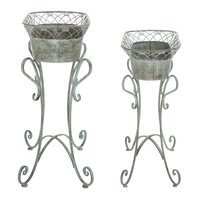 SAFAVIEH Kaya Victorian Scroll Iron Outdoor Planter Set of 2 - 28.4" W x 15.4" D x 32.7 H - 28Wx32Dx15H