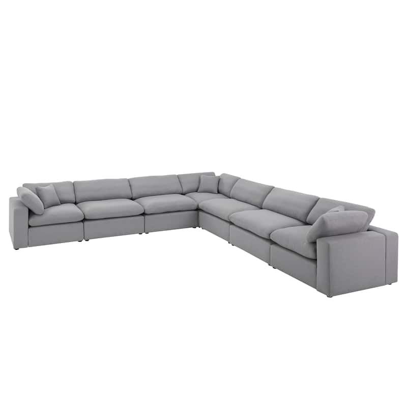 Anka Grey Linen Down Filled Cushioned 7-Seat Sectional Sofa by iNSPIRE Q Modern - Grey