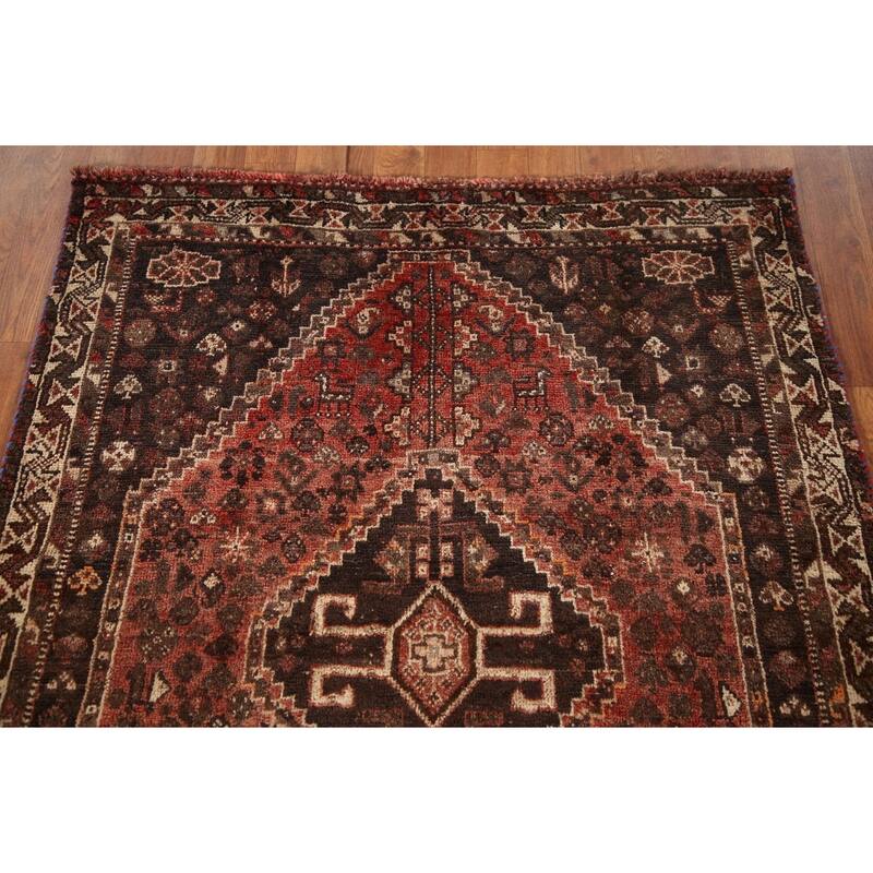 Tribal Shiraz Persian Vintage Area Rug Hand-knotted Wool Carpet - 3'9"x 5'0"