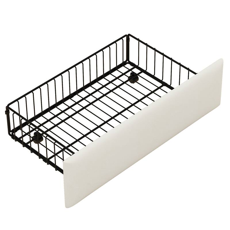 PU Leather Upholstered Platform Bed Twin Size Daybed with Open Shelf, Storage Drawers, Charging Station and LED Lights