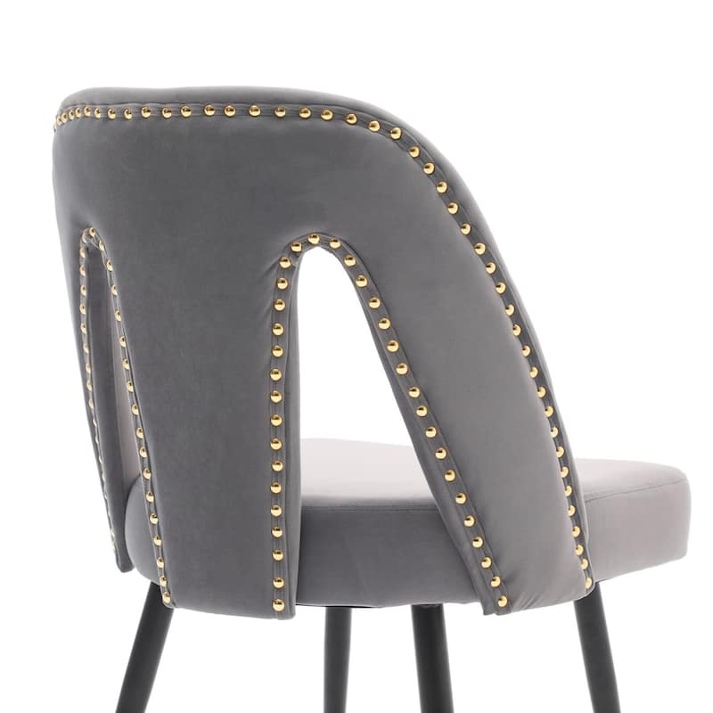 Velvet Upholstered Dining Chair with Nailheads