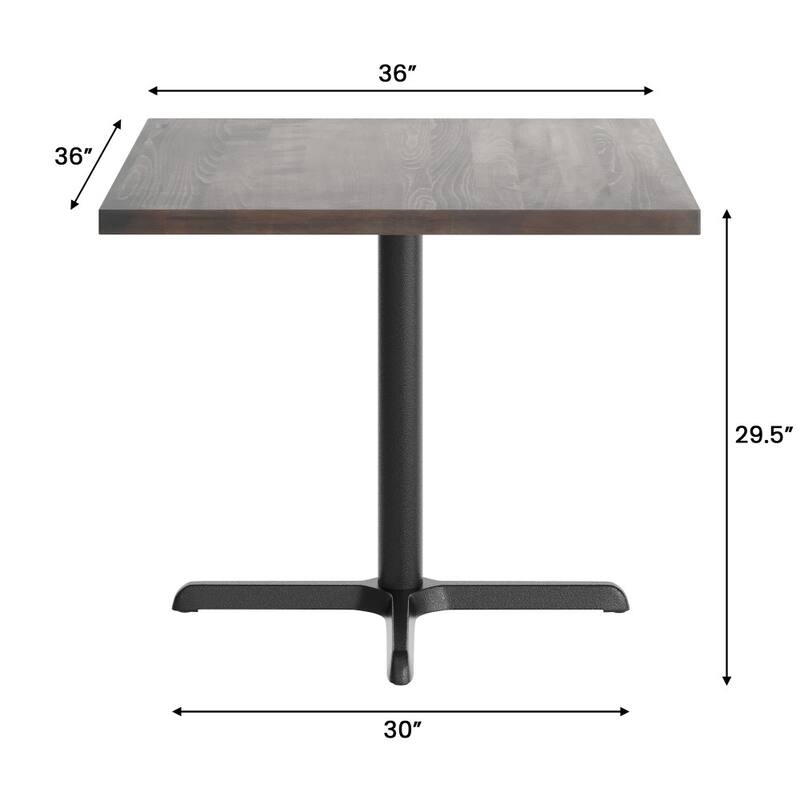 Square Solid Wood Commercial Tabletop with 30" x 30" Dining Height X-Base - 36"W x 36"D x 29.5"H