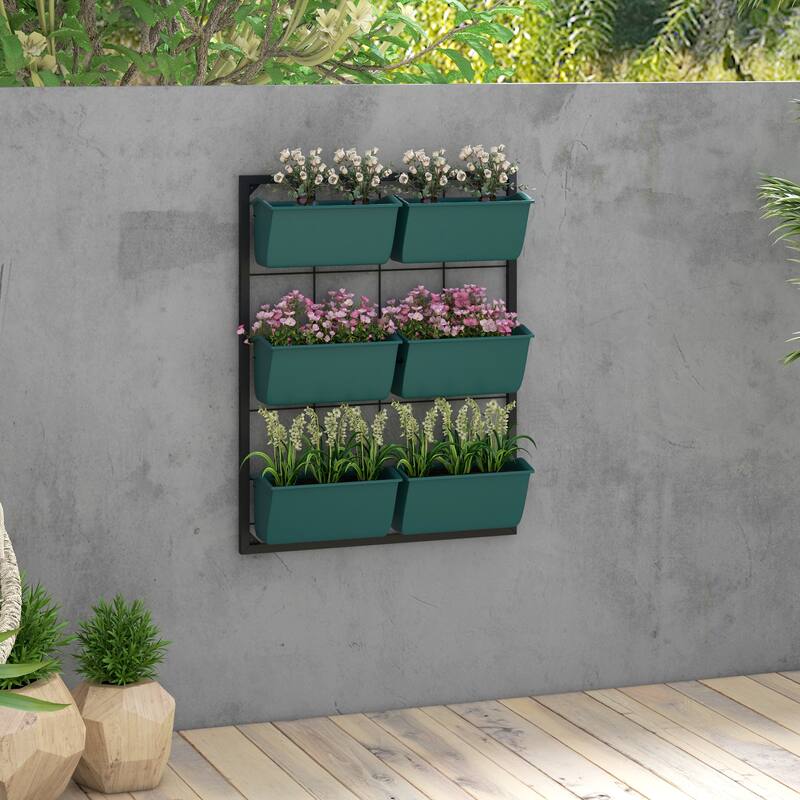 3-Tier Wall-Mounted Planters Self Draining Planter Multi-Functional Planter with 6 Pots and Hanging Plant Holder for Flowers - Green