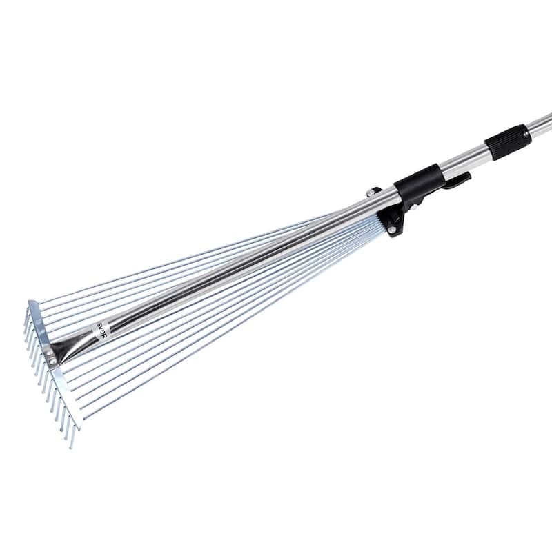 Stainless Steel Leaf Rake with 15 Metal Tines for Lawn - 62.99 x 22.44 x 2.17 in