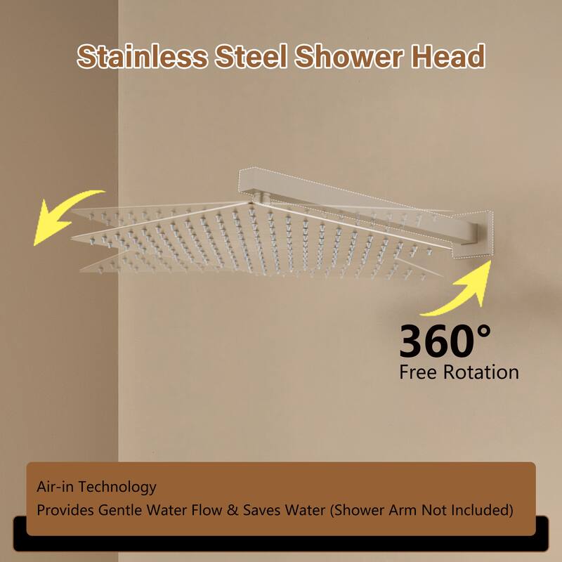 1-Spray Pattern with 2.5 GPM Square Ceiling Mount Rain Fixed Shower Head