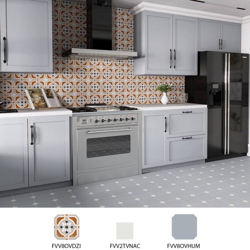 Merola Tile Vaudeville Octagon Humo with Taco Nacar 7-7/8" x 7-7/8" Porcelain Floor and Wall Tile