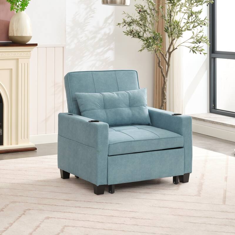 3-in-1 Pull out Convertible Futon Sleeper Armchair Beds with USB Ports