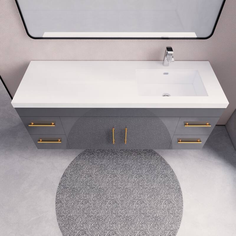 Eliza 60'' Wall Mounted Vanity with Single Sink on the Right