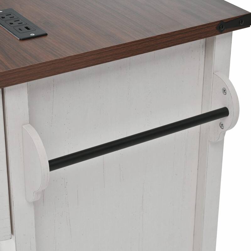 54-inch Farmhouse Kitchen Island with Drop Leaf, Power Outlet
