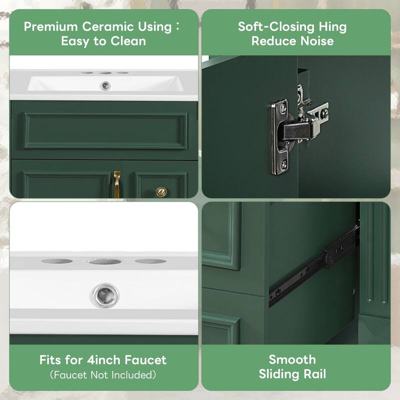 Roomfitters 24" Bathroom Vanity with Ceramic Sink, Freestanding Bathroom Storage Cabinet and Adjustable Shelf