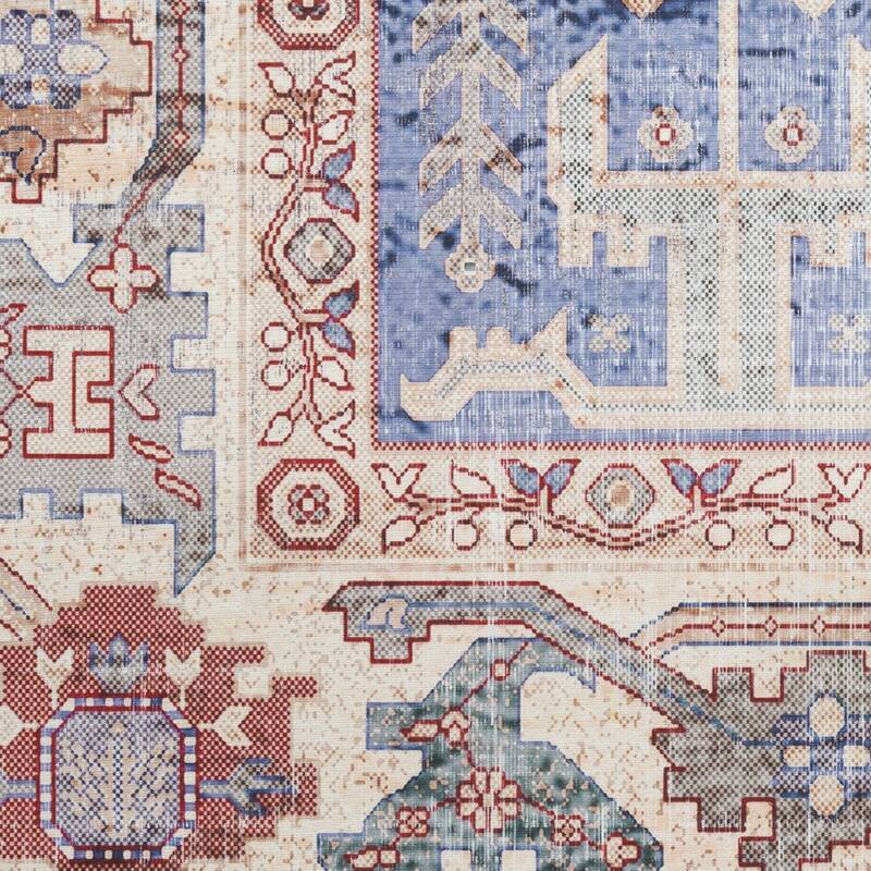 Lehap Power Loomed Distressed Non Skid Stain Resistant Low Pile Area Rug By HomeRoots - 84' X '60' X '0.2