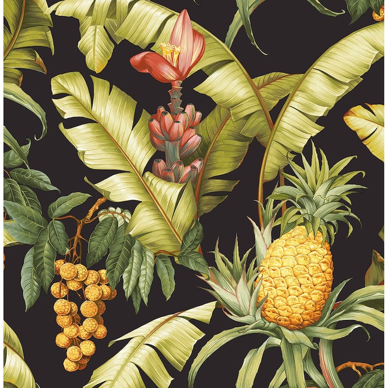 NextWall Pineapple Floral Peel and Stick Wallpaper - 20.5 in. W x 18 ft. L - Ebony