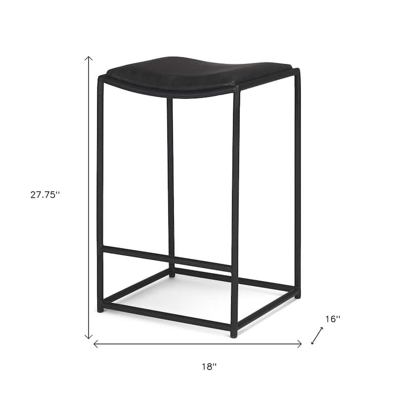 HomeRoots Black Genuine Leather and Iron Backless Counter Height Bar Chair