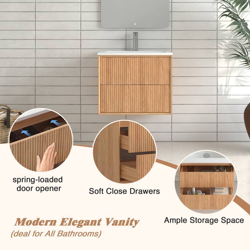 GDF Studio - Tavin European 24" Floating Wall-Mounted Bathroom Vanity with Resin Integrated Basin & 2 Storage Drawers