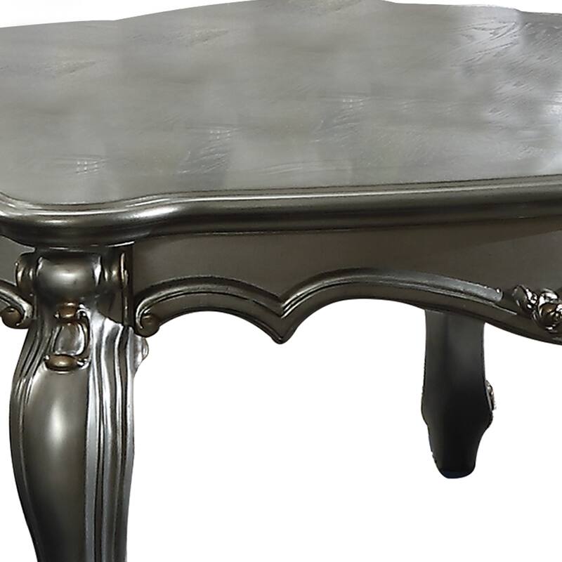 Oval Shaped Wooden Coffee Table with Cabriole Leg Support, Silver