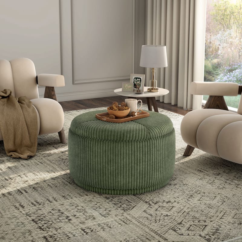 Furniture of America Elyndra 29-inch Round Chenille Storage Ottoman - Green