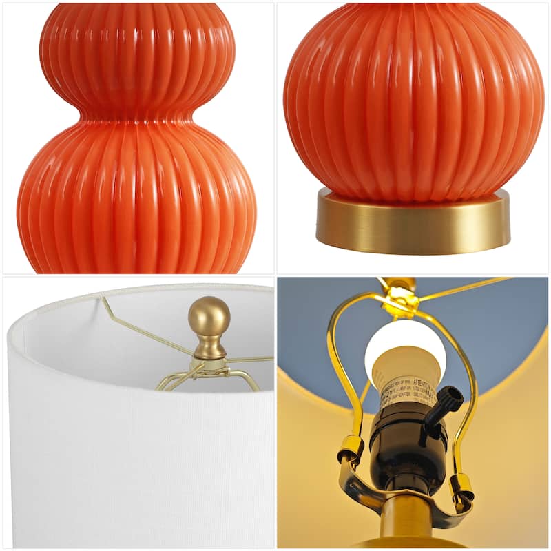 Lorena 20" Ribbed Metal/Glass LED Table Lamp, by JONATHAN Y
