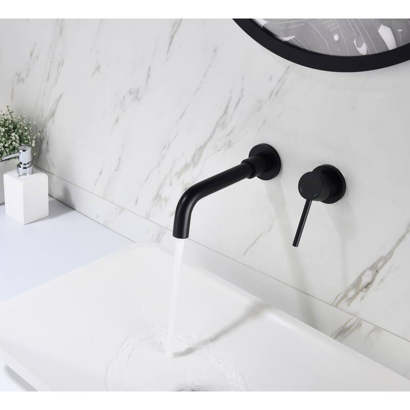 Wall Mounted Bathroom Sink Single Handle Faucet with Pop Up Drain, Silent Splash Proof, No Overflow, Easy Clean - Black