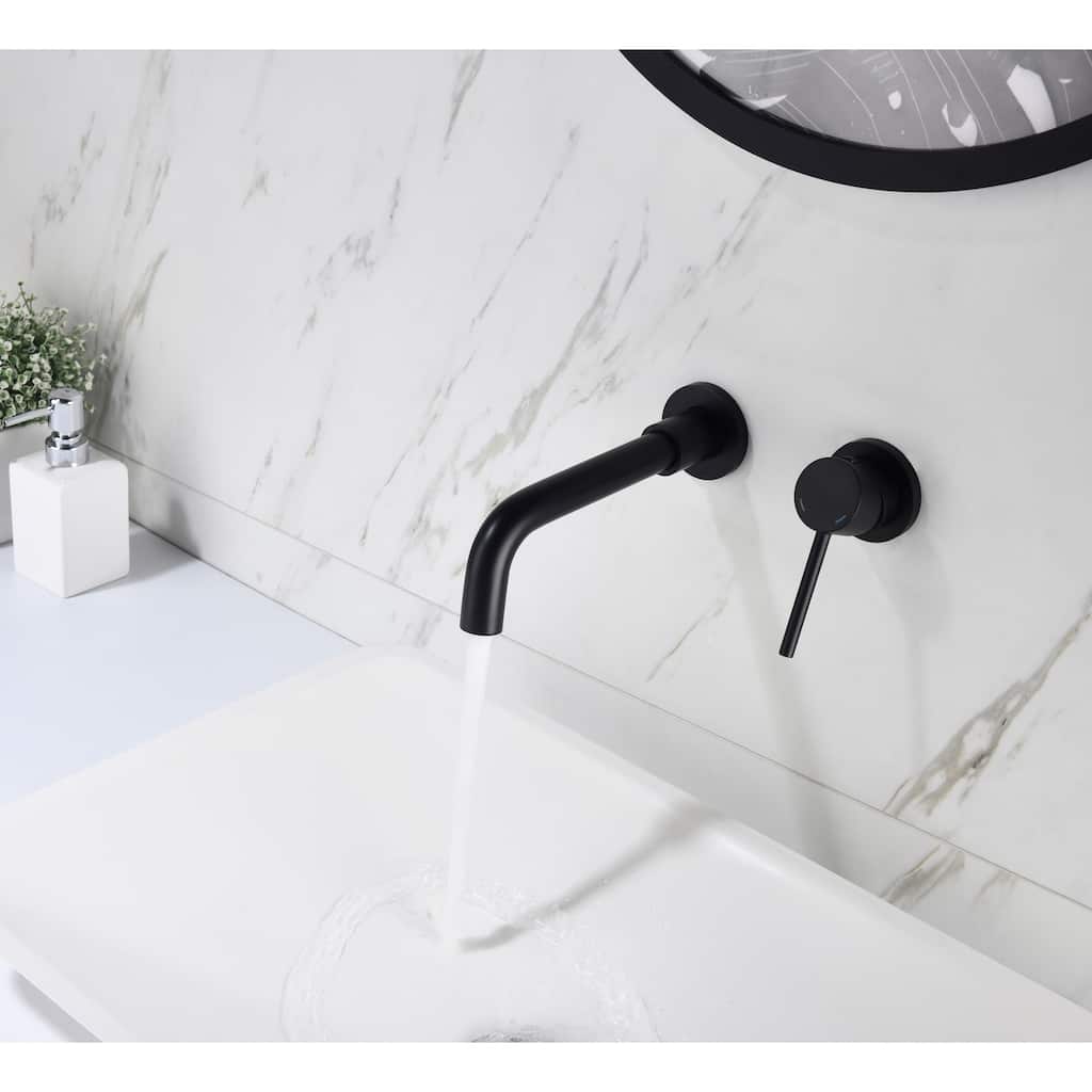 Wall Mounted Bathroom Sink Single Handle Faucet with Pop Up Drain, Silent Splash Proof, No Overflow, Easy Clean